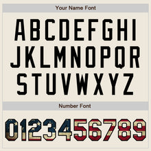 Charger l'image dans la galerie, Custom Cream Vintage USA Flag-Black Bomber Full-Snap Varsity Letterman Jacket