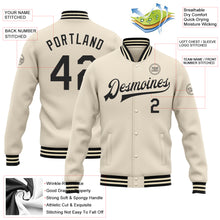 Загрузить изображение в средство просмотра галереи, Custom Cream Black Bomber Full-Snap Varsity Letterman Jacket