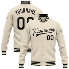 Загрузить изображение в средство просмотра галереи, Custom Cream Black Bomber Full-Snap Varsity Letterman Jacket
