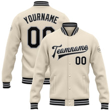 Загрузить изображение в средство просмотра галереи, Custom Cream Black-Gray Bomber Full-Snap Varsity Letterman Jacket