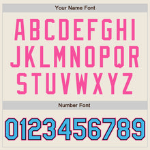 Load image into Gallery viewer, Custom Cream Sky Blue Black-Pink Bomber Full-Snap Varsity Letterman Jacket