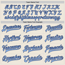 Load image into Gallery viewer, Custom Cream Light Blue-Navy Bomber Full-Snap Varsity Letterman Jacket