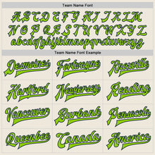 Load image into Gallery viewer, Custom Cream Neon Green-Navy Bomber Full-Snap Varsity Letterman Jacket