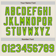 Load image into Gallery viewer, Custom Cream Neon Green-Navy Bomber Full-Snap Varsity Letterman Jacket