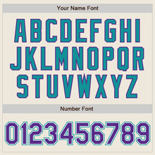 Load image into Gallery viewer, Custom Cream Purple-Teal Bomber Full-Snap Varsity Letterman Jacket