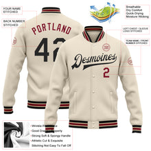 Загрузить изображение в средство просмотра галереи, Custom Cream Black Crimson-City Cream Bomber Full-Snap Varsity Letterman Jacket