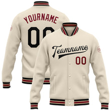 Загрузить изображение в средство просмотра галереи, Custom Cream Black Crimson-City Cream Bomber Full-Snap Varsity Letterman Jacket