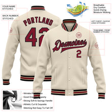 Загрузить изображение в средство просмотра галереи, Custom Cream Crimson Black-City Cream Bomber Full-Snap Varsity Letterman Jacket