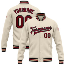 Загрузить изображение в средство просмотра галереи, Custom Cream Crimson Black-City Cream Bomber Full-Snap Varsity Letterman Jacket