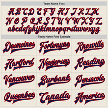 Load image into Gallery viewer, Custom Cream Navy-Red Bomber Full-Snap Varsity Letterman Jacket