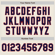 Load image into Gallery viewer, Custom Cream Navy-Red Bomber Full-Snap Varsity Letterman Jacket