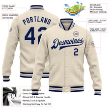 Load image into Gallery viewer, Custom Cream Navy-Gray Bomber Full-Snap Varsity Letterman Jacket