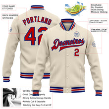 Charger l'image dans la galerie, Custom Cream Red-Royal Bomber Full-Snap Varsity Letterman Jacket