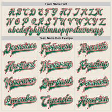 Load image into Gallery viewer, Custom Cream Red-Kelly Green Bomber Full-Snap Varsity Letterman Jacket