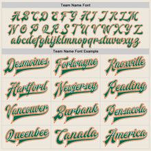 Load image into Gallery viewer, Custom Cream Orange-Kelly Green Bomber Full-Snap Varsity Letterman Jacket