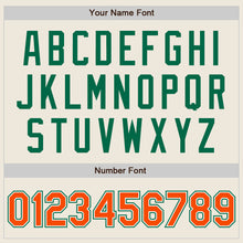 Load image into Gallery viewer, Custom Cream Orange-Kelly Green Bomber Full-Snap Varsity Letterman Jacket