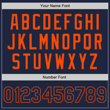 Load image into Gallery viewer, Custom Navy Orange Bomber Full-Snap Varsity Letterman Jacket
