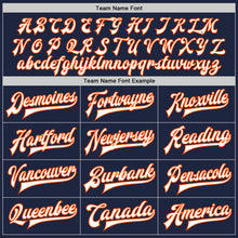 Load image into Gallery viewer, Custom Navy White-Orange Bomber Full-Snap Varsity Letterman Jacket