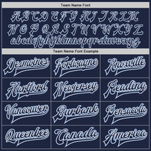 Load image into Gallery viewer, Custom Navy White-Light Blue Bomber Full-Snap Varsity Letterman Jacket