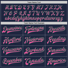 Load image into Gallery viewer, Custom Navy Pink-Kelly Green Bomber Full-Snap Varsity Letterman Jacket