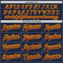 Load image into Gallery viewer, Custom Navy Crimson-Gold Bomber Full-Snap Varsity Letterman Jacket