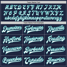 Load image into Gallery viewer, Custom Navy White-Teal Bomber Full-Snap Varsity Letterman Jacket