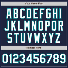 Load image into Gallery viewer, Custom Navy White-Teal Bomber Full-Snap Varsity Letterman Jacket
