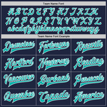 Load image into Gallery viewer, Custom Navy Aqua-White Bomber Full-Snap Varsity Letterman Jacket