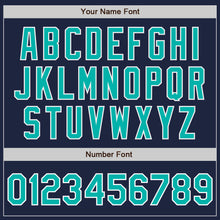 Load image into Gallery viewer, Custom Navy Aqua-White Bomber Full-Snap Varsity Letterman Jacket
