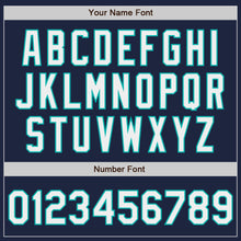 Load image into Gallery viewer, Custom Navy White-Aqua Bomber Full-Snap Varsity Letterman Jacket
