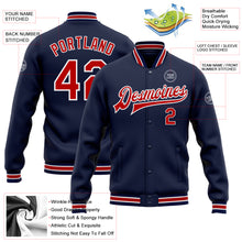 Загрузить изображение в средство просмотра галереи, Custom Navy Red-White Bomber Full-Snap Varsity Letterman Jacket