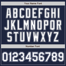 Load image into Gallery viewer, Custom Navy White-Gray Bomber Full-Snap Varsity Letterman Jacket