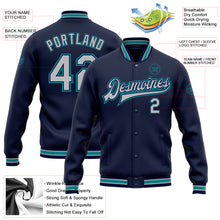 Charger l'image dans la galerie, Custom Navy Gray-Teal Bomber Full-Snap Varsity Letterman Jacket