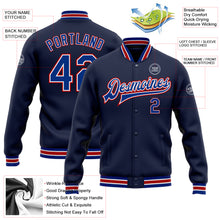 Загрузить изображение в средство просмотра галереи, Custom Navy Royal-Red Bomber Full-Snap Varsity Letterman Jacket