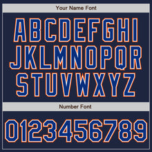 Load image into Gallery viewer, Custom Navy Royal-Orange Bomber Full-Snap Varsity Letterman Jacket