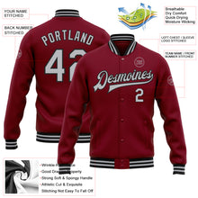 Загрузить изображение в средство просмотра галереи, Custom Crimson Gray-Black Bomber Full-Snap Varsity Letterman Jacket