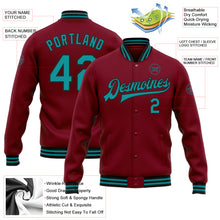 Загрузить изображение в средство просмотра галереи, Custom Crimson Teal-Black Bomber Full-Snap Varsity Letterman Jacket