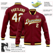 Загрузить изображение в средство просмотра галереи, Custom Crimson White Black-Gold Bomber Full-Snap Varsity Letterman Jacket