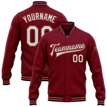 Загрузить изображение в средство просмотра галереи, Custom Crimson White Navy-Orange Bomber Full-Snap Varsity Letterman Jacket