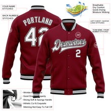Загрузить изображение в средство просмотра галереи, Custom Crimson White Black-Gray Bomber Full-Snap Varsity Letterman Jacket