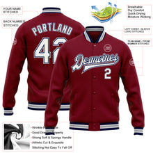 Load image into Gallery viewer, Custom Crimson White Navy-Gray Bomber Full-Snap Varsity Letterman Jacket