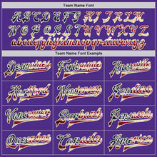 Charger l'image dans la galerie, Custom Purple Vintage USA Flag Cream-Black Bomber Full-Snap Varsity Letterman Jacket