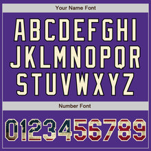 Charger l'image dans la galerie, Custom Purple Vintage USA Flag Cream-Black Bomber Full-Snap Varsity Letterman Jacket