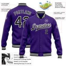 Charger l'image dans la galerie, Custom Purple Black-White Bomber Full-Snap Varsity Letterman Jacket