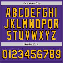 Load image into Gallery viewer, Custom Purple Gold-Black Bomber Full-Snap Varsity Letterman Jacket