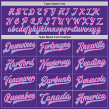 Load image into Gallery viewer, Custom Purple Light Blue Pink-Black Bomber Full-Snap Varsity Letterman Jacket
