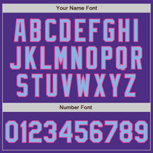 Load image into Gallery viewer, Custom Purple Light Blue Pink-Black Bomber Full-Snap Varsity Letterman Jacket