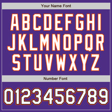 Charger l'image dans la galerie, Custom Purple White Black-Orange Bomber Full-Snap Varsity Letterman Jacket