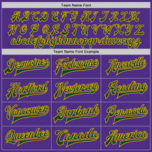 Charger l'image dans la galerie, Custom Purple Green-Gold Bomber Full-Snap Varsity Letterman Jacket
