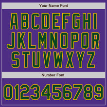 Charger l'image dans la galerie, Custom Purple Green-Gold Bomber Full-Snap Varsity Letterman Jacket